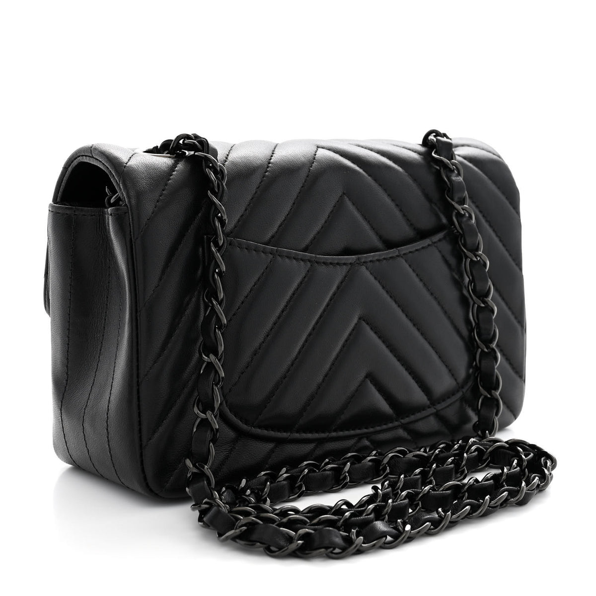 Chanel Lambskin Chevron Quilted Mini Rectangular Flap So Black 3 of 10