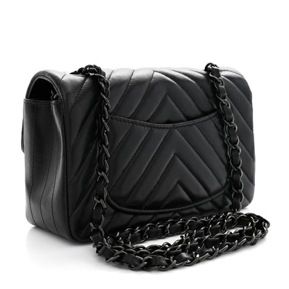 Chanel Lambskin Chevron Quilted Mini Rectangular Flap So Black 3 of 10