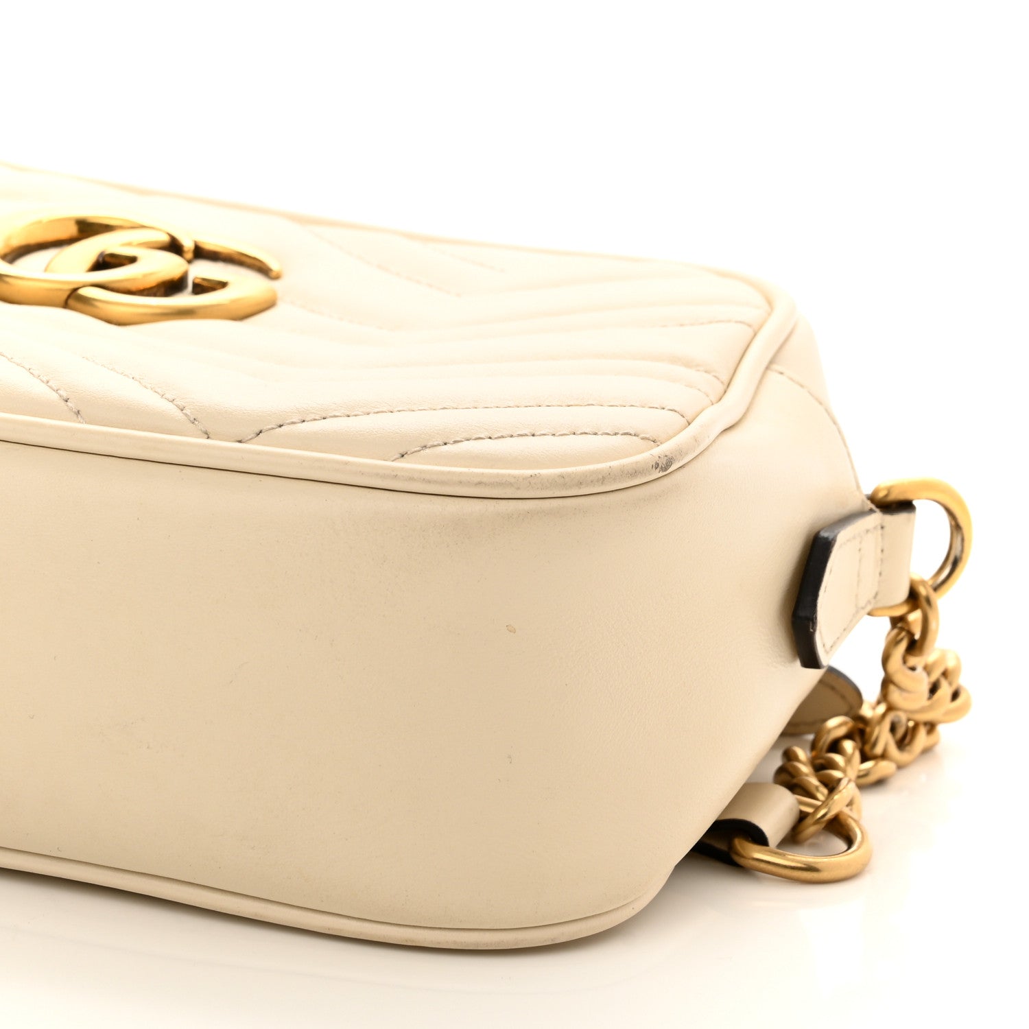 Gucci Calfskin Matelasse Small GG Marmont Chain Shoulder Bag White 10 of 15
