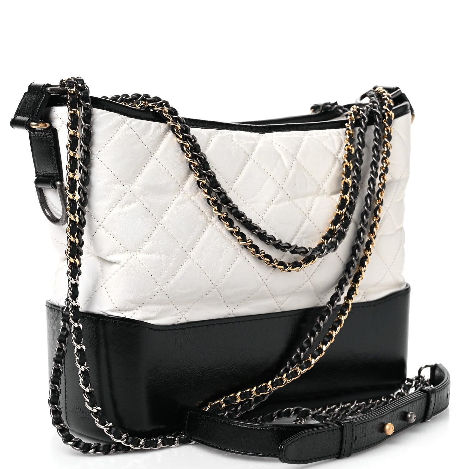Chanel Aged Calfskin Quilted Medium Gabrielle Hobo Black White 2 of 10