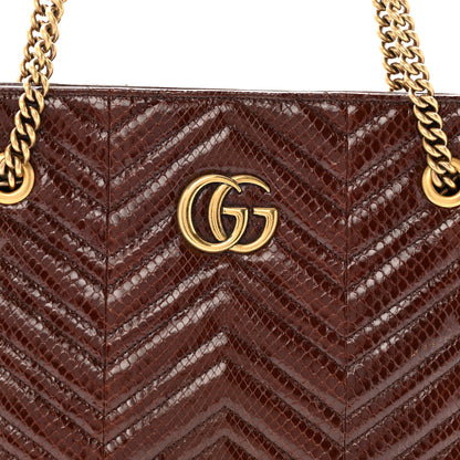 Gucci Snakeskin Matelasse Medium GG Marmont Slim Tote Brown 8 of 14