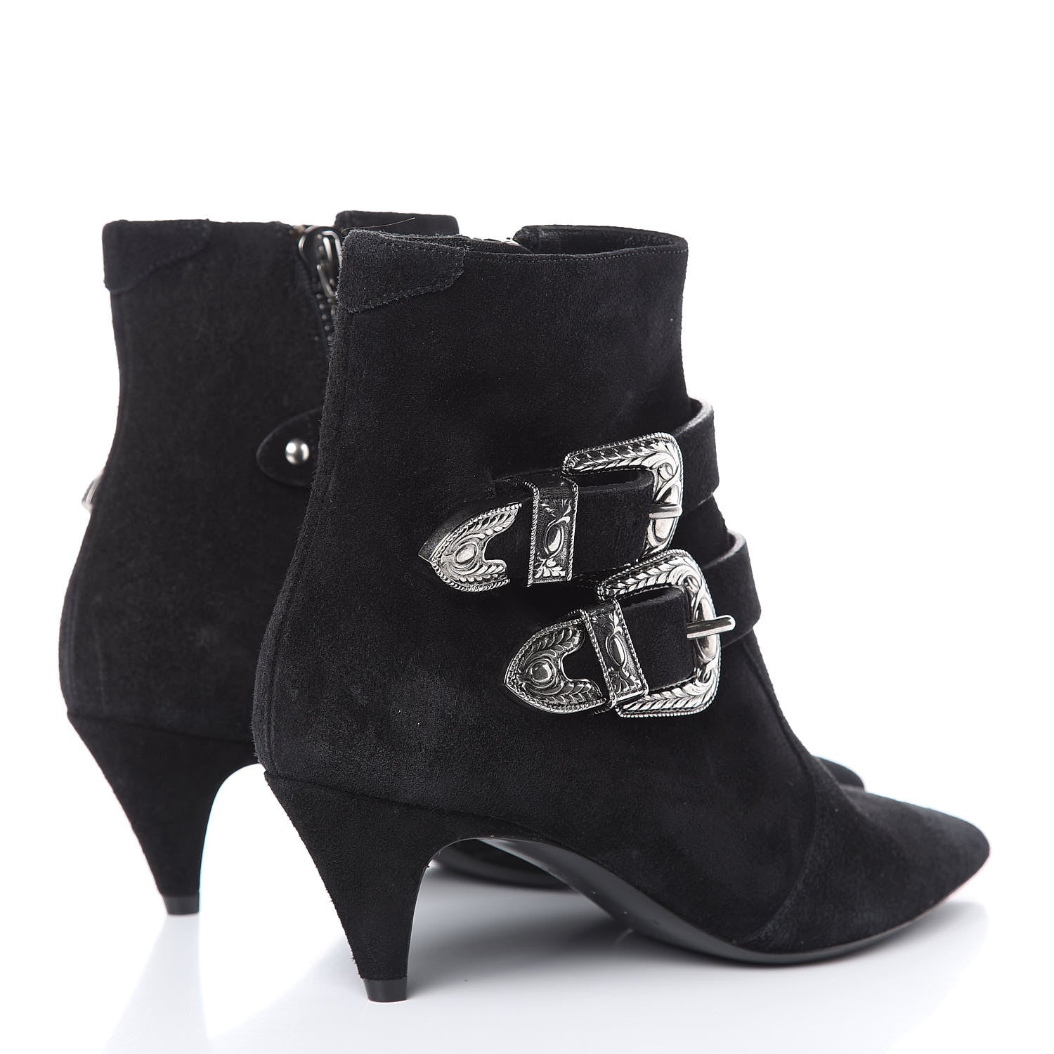 Saint Laurent Baby Wool Suede Charlotte Buckle 55 Booties 36.5 Black 4 of 7