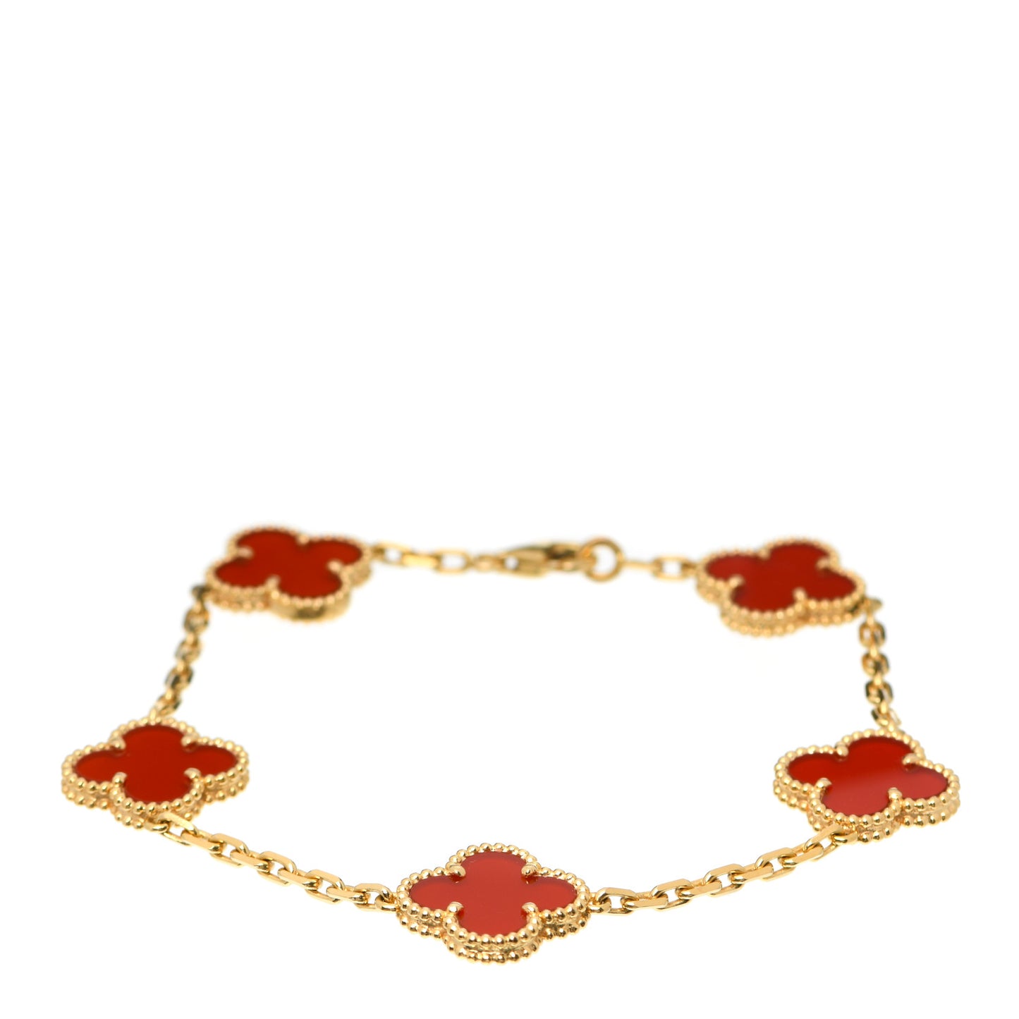 18K Yellow Gold Carnelian 5 Motifs Vintage Alhambra Bracelet