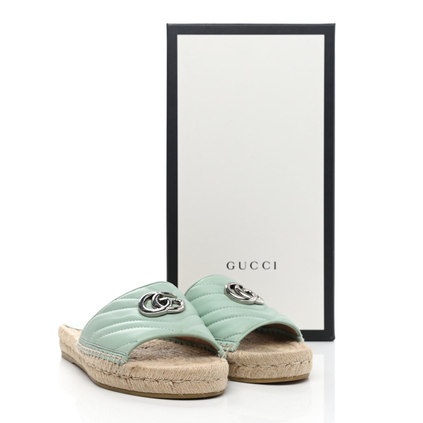 Nappa Matelasse GG Marmont Espadrille Slide Sandals 38 Water Green