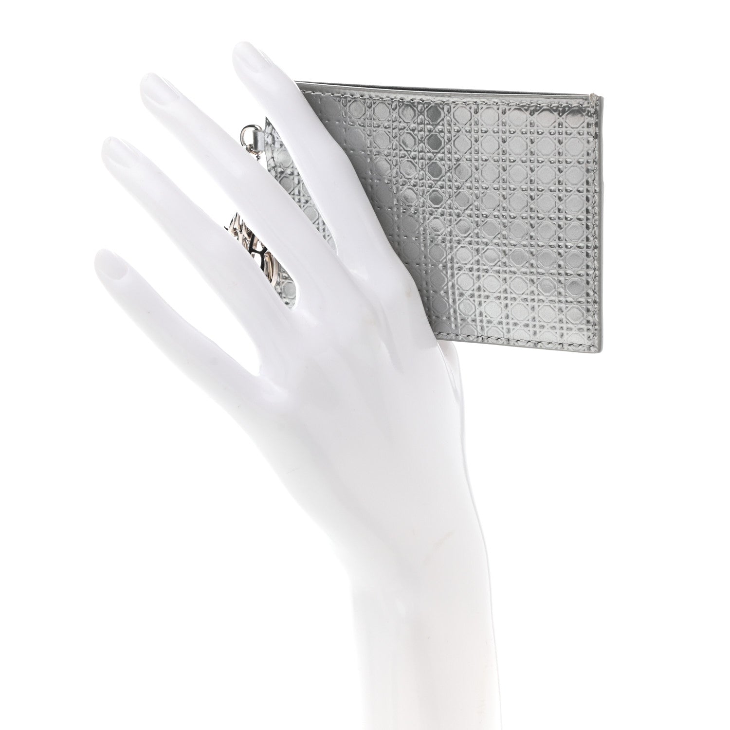 Christian Dior Metallic Patent Micro-Cannage Lady Dior Card Holder Silver 2 of 7