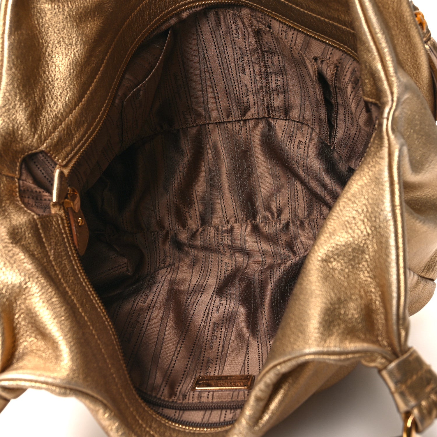 Salvatore Ferragamo SALVATORE FERRAGAMO Metallic Calfskin Tassel Hobo Gold 5 of 12