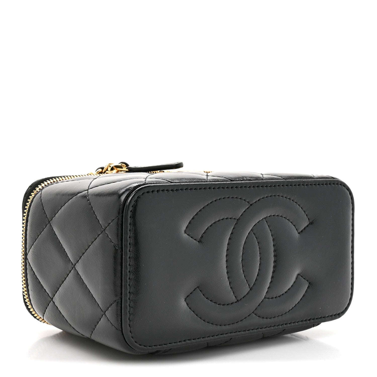Chanel Shiny Calfskin Quilted Pick Me Up Vanity Case Black 1838263
