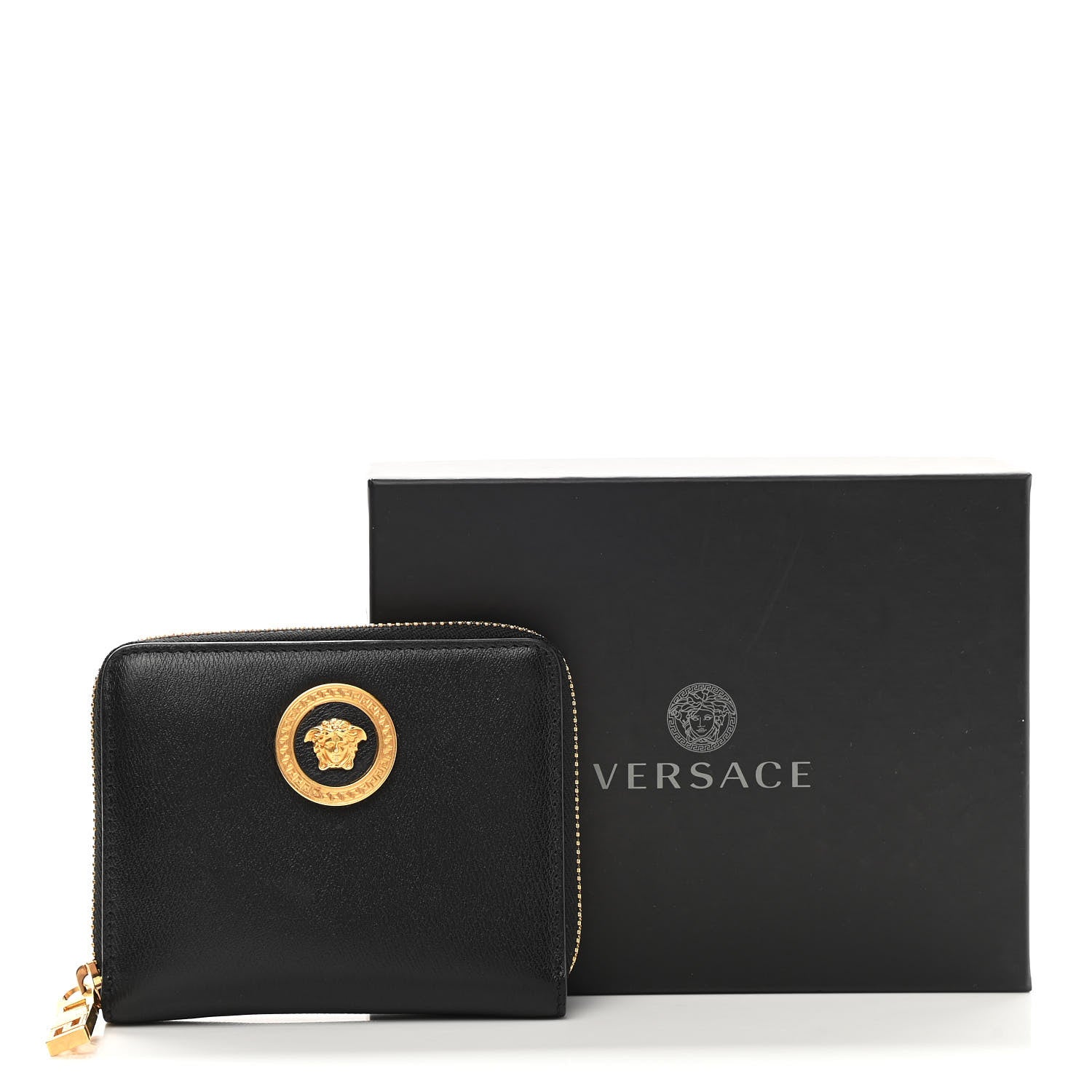 Versace Calfskin Icon Compact Zip Around Wallet Black 7 of 7