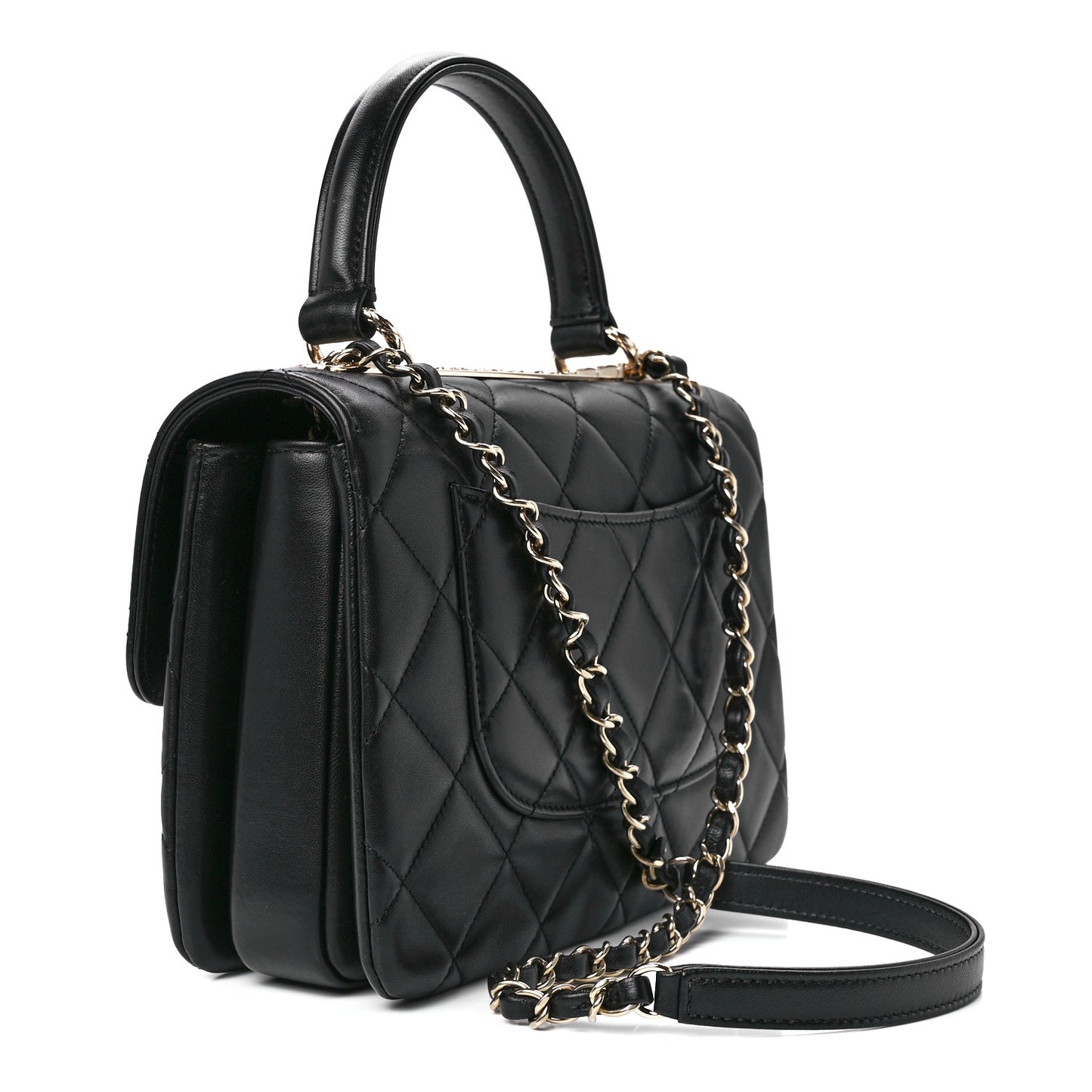 Lambskin Quilted Small Trendy CC Dual Handle Flap Bag Black