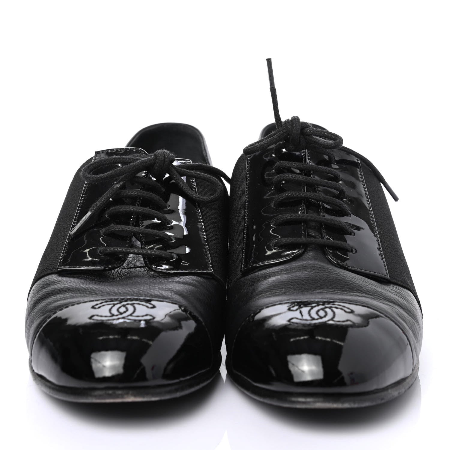 Chanel Goatskin Patent Womens CC Cap Toe Lace Up Oxfords 36 Black 2 of 4