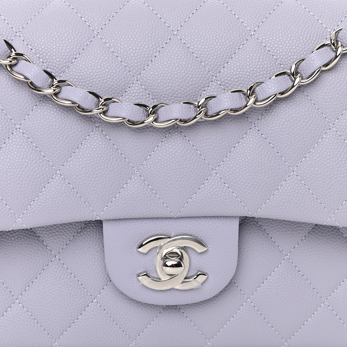 Caviar Quilted Medium Double Flap Light Purple