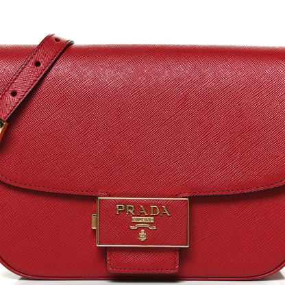 Prada Saffiano Lux Embleme Flap Shoulder Bag Fuoco 8 of 12