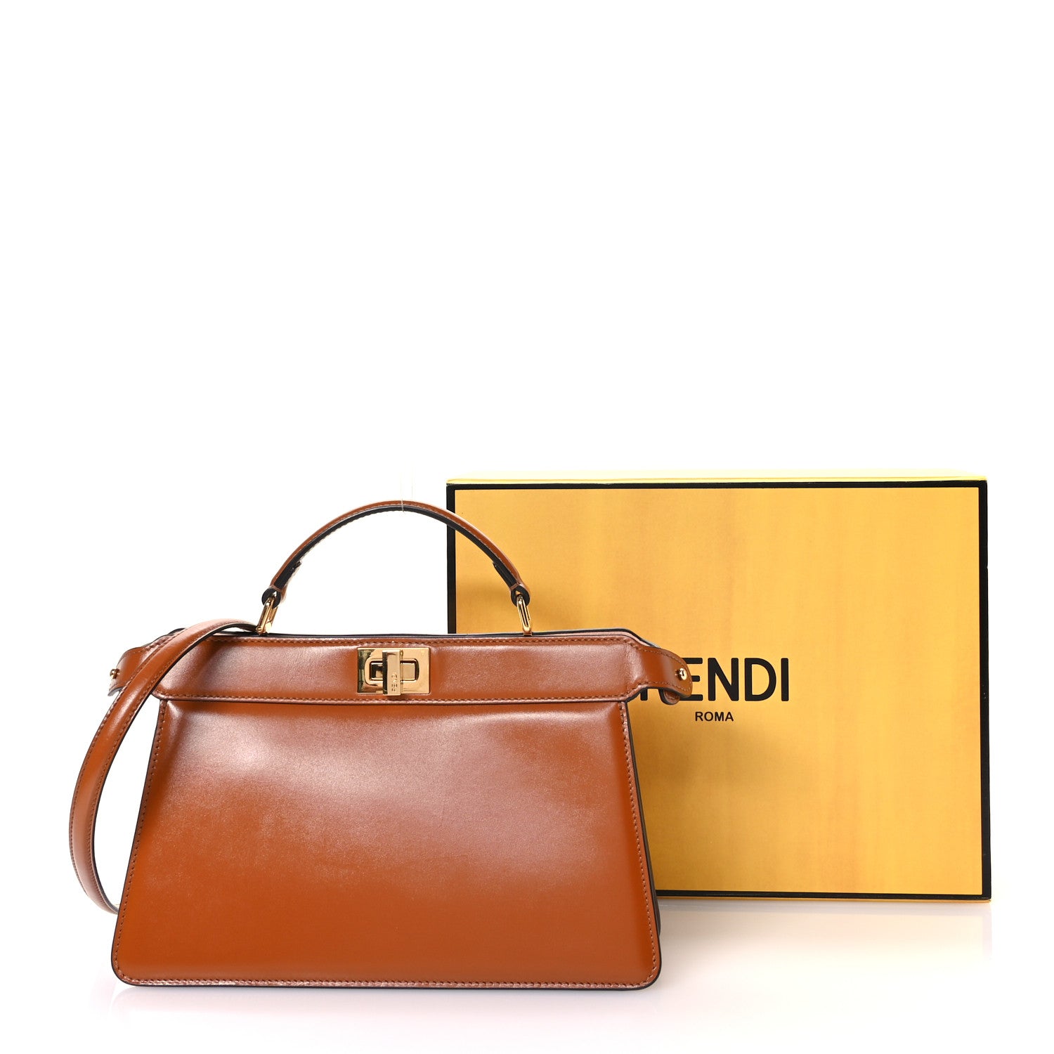 Fendi Vitello King Luxor Shiny Nappa Medium Peekaboo I SEE U East West Satchel Brandy Light Rose 11 of 12