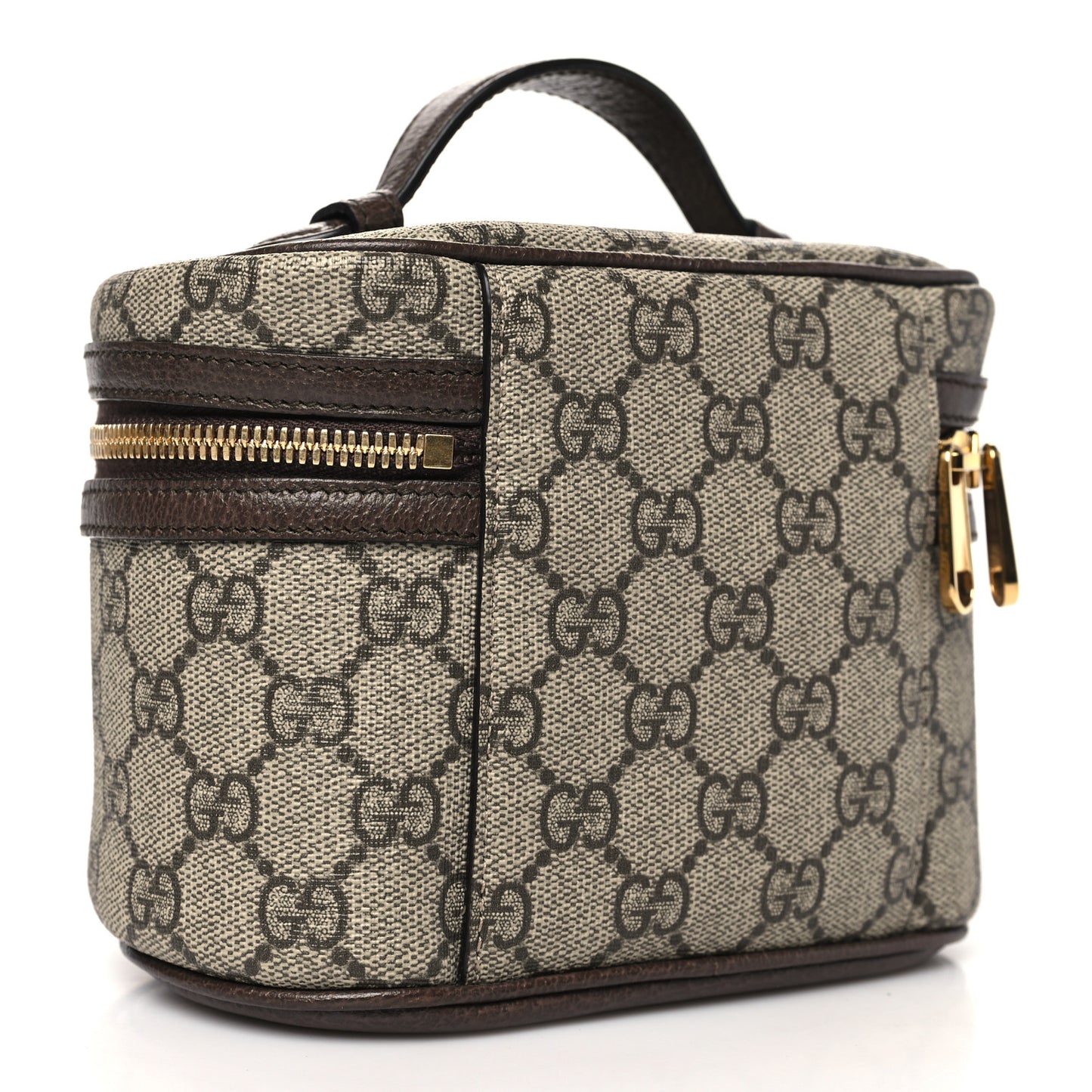 GG Supreme Monogram Textured Calfskin Web Ophidia Vanity Cosmetic Case Beige Ebony New Acero