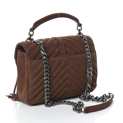 Saint Laurent Suede Matelasse Chevron Fringe Monogram Medium College Bag Marron Clair 2 of 9