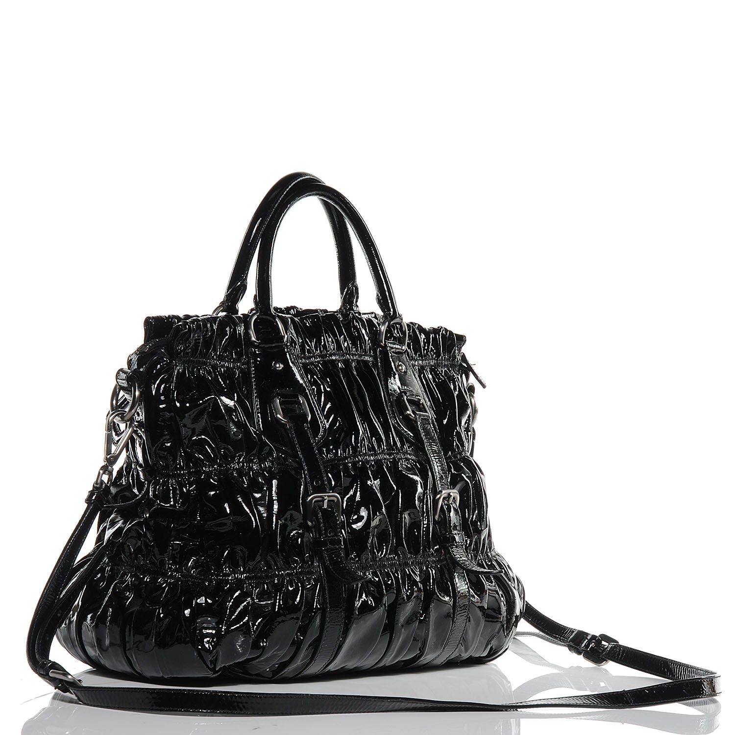 Prada Vernice Gaufre Tote Black 3 of 9