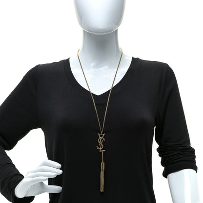 Saint Laurent Brass Snake Monogram Tassel Necklace Gold 2 of 7