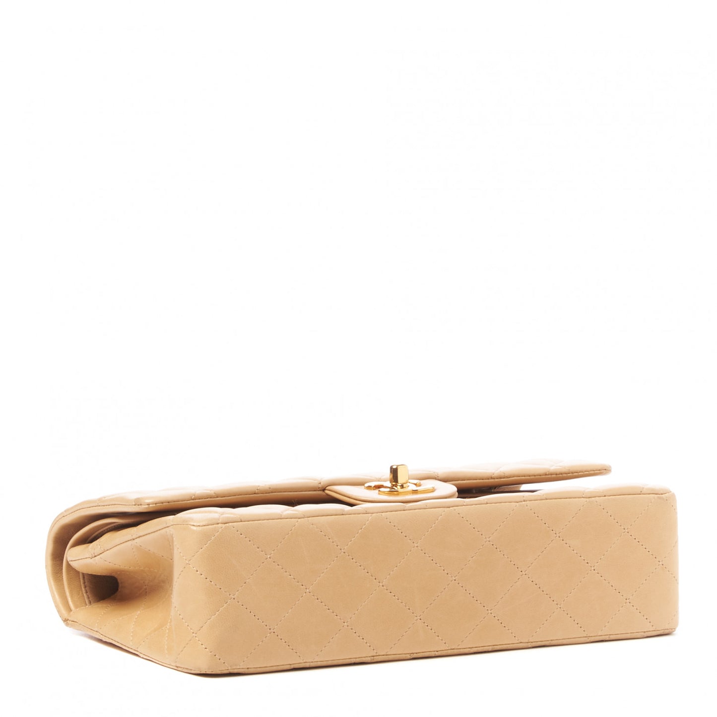 Lambskin Quilted Medium Double Flap Beige