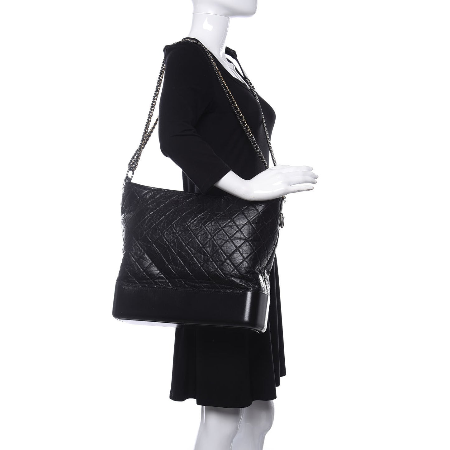 Aged Calfskin Quilted Maxi Gabrielle Hobo Black