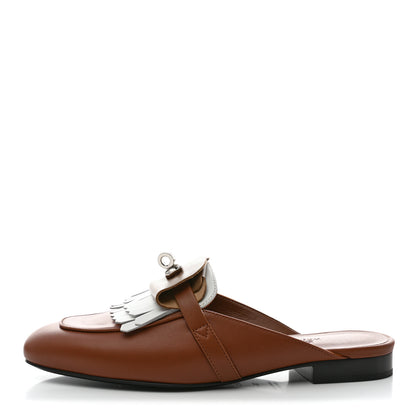 Hermes Calfskin Fringed Oz Mules 36 Gold White 1 of 9