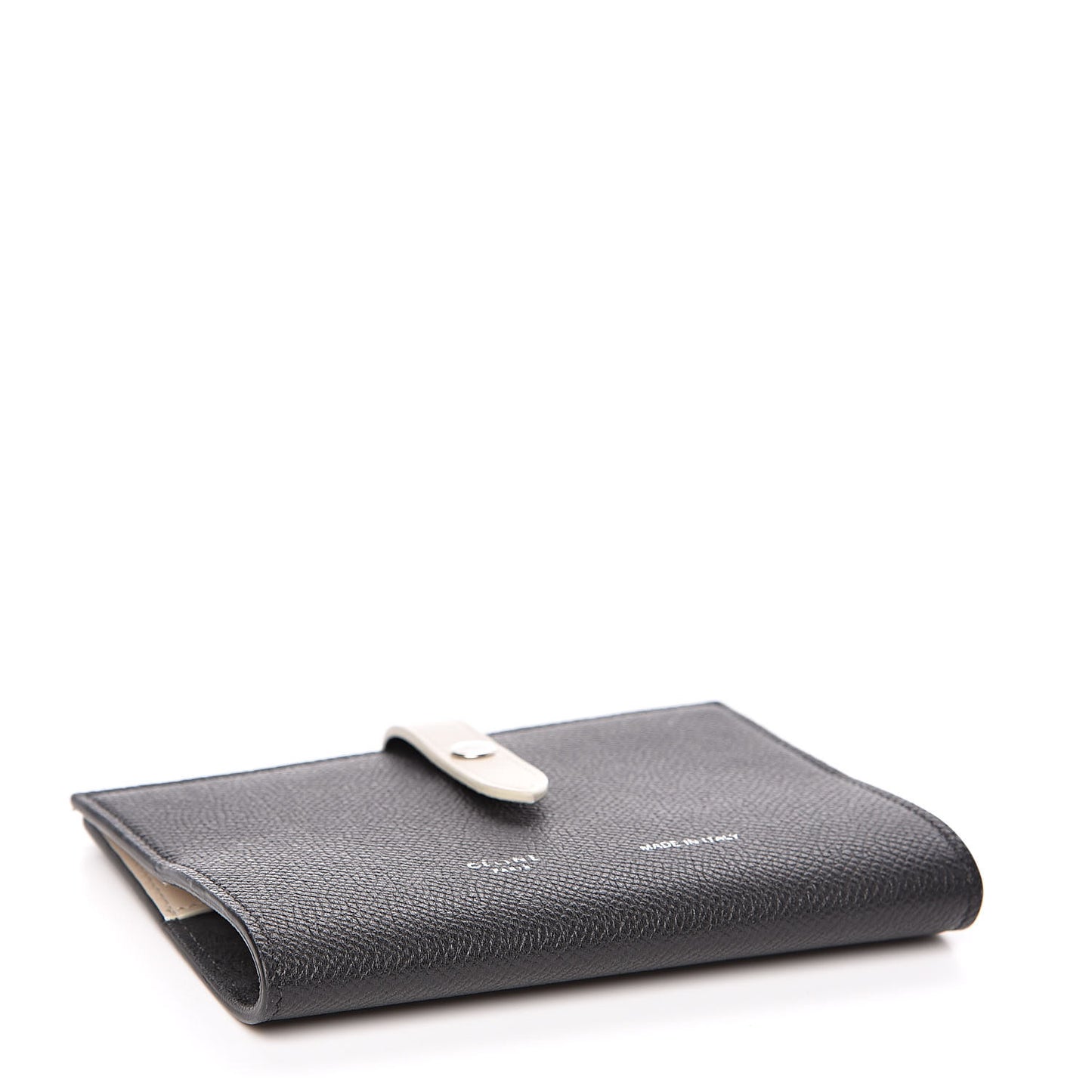 Grained Calfskin Strap Passport Cover Black Chalk