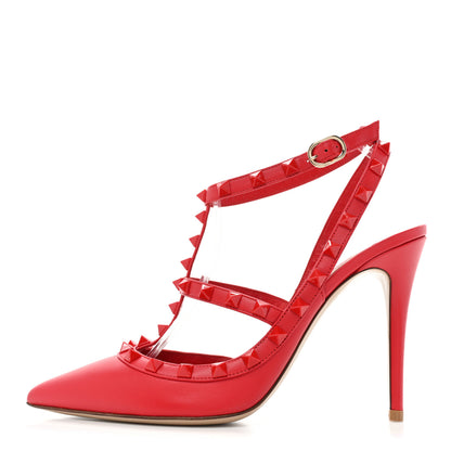 Valentino Garavani Calfskin Lacquered Monochrome Rockstud Ankle Strap 100mm Pumps 38 Rouge Pur 1 of 10