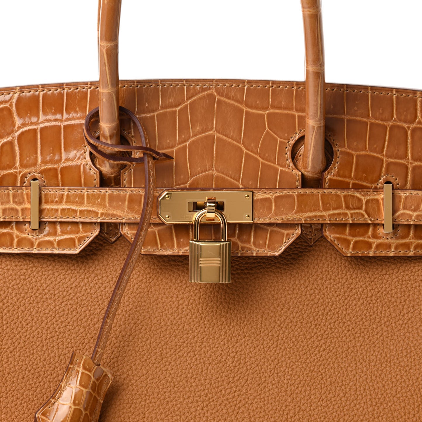 Togo Shiny Niloticus Crocodile Birkin Touch 30 Caramel Tabac Camel