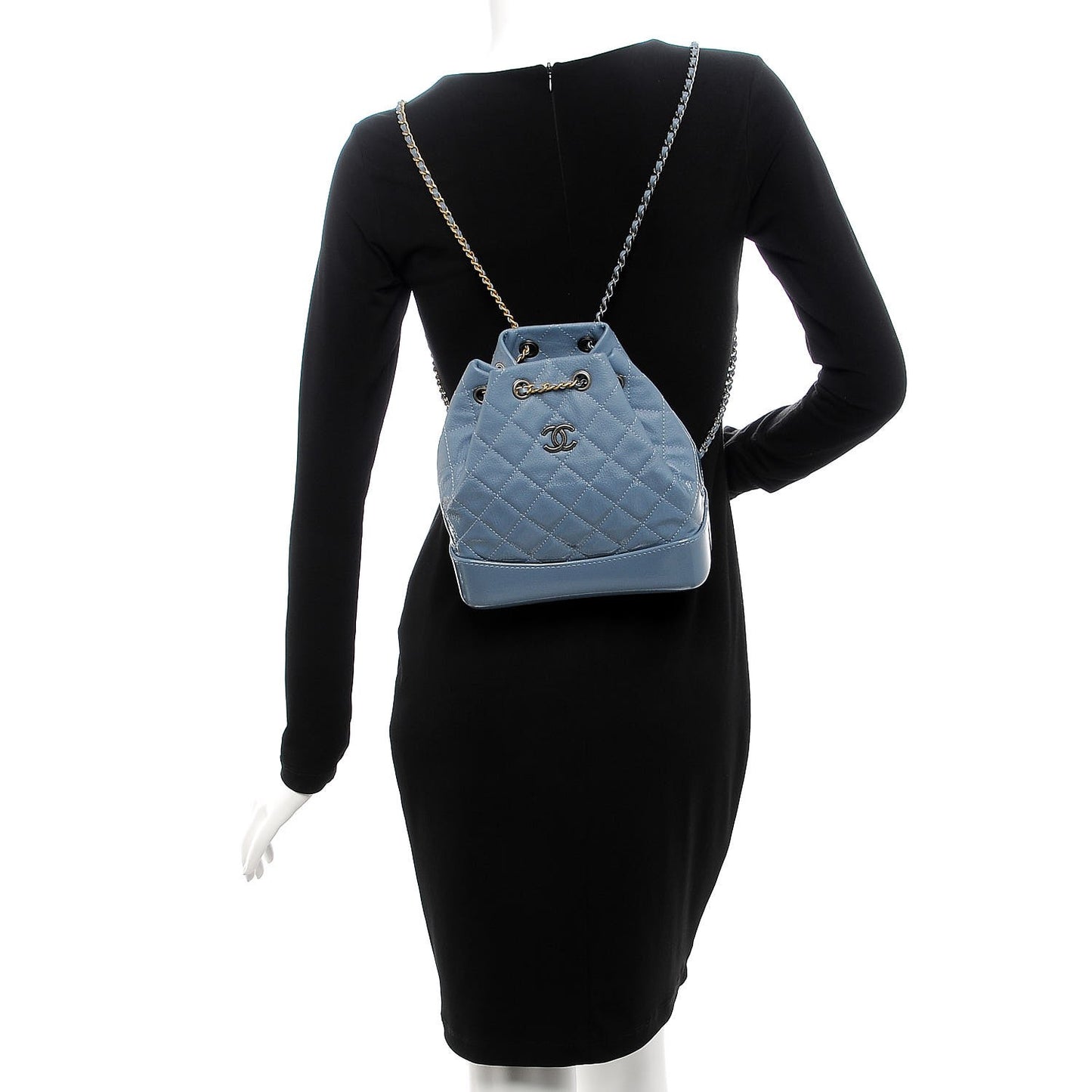 Patent Goatskin Quilted Small Gabrielle Backpack Blue