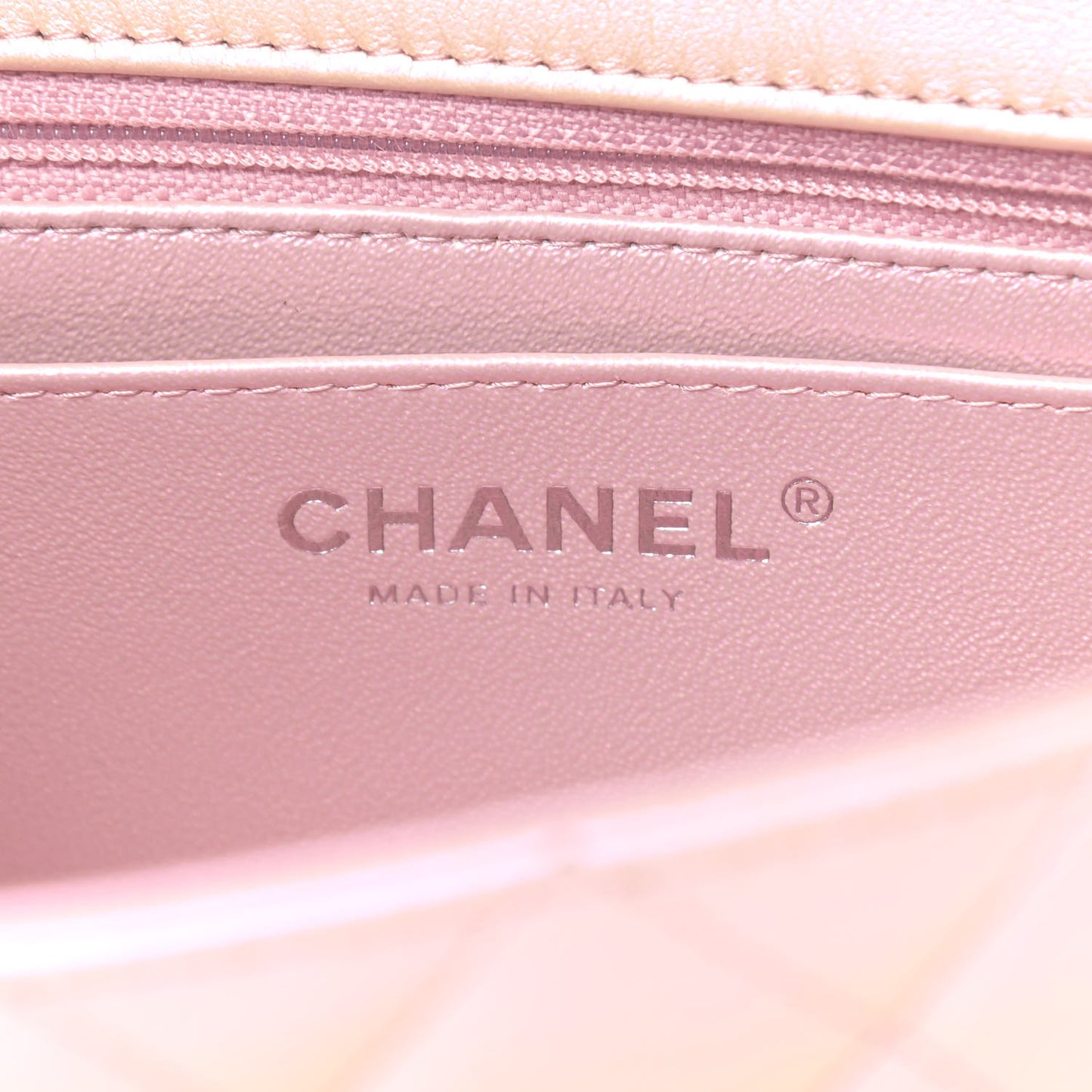Iridescent Calfskin Quilted Mini Rectangular Flap Pink