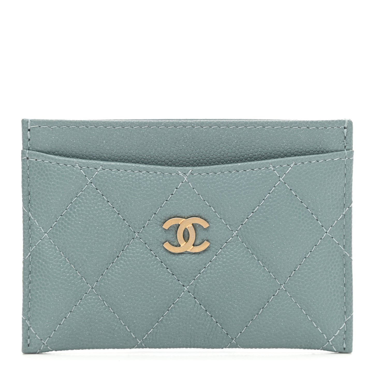Iridescent Caviar Quilted Card Holder Light Blue