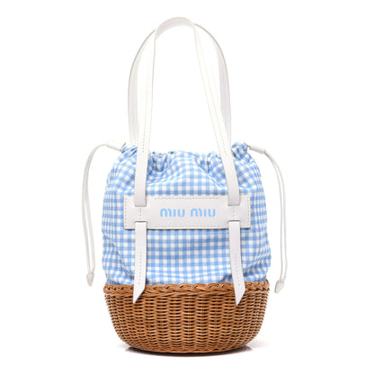 Miu Miu Canapa Vichy Wicker Gingham Basket Bag Celeste Miel 1 of 15