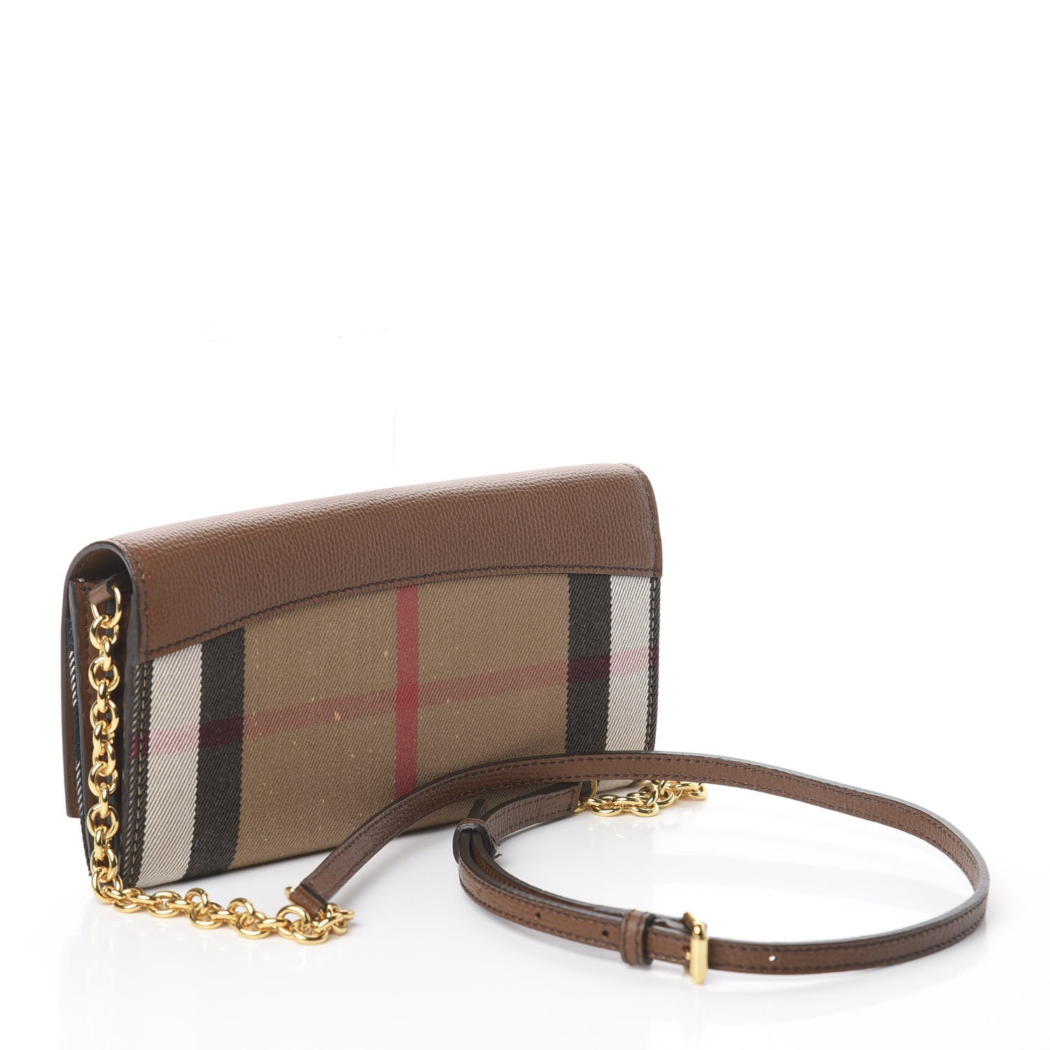 Burberry Grainy Calfskin Horseferry Check Henley Wallet On Chain Tan 2 of 5