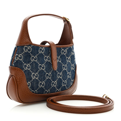 Gucci New Denim GG Monogram Calfskin Mini Jackie 1961 Hobo Blue Tea Cuir 2 of 8