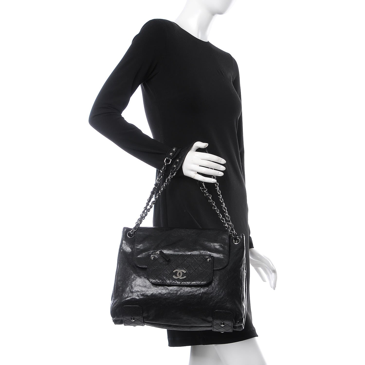 Chanel Glazed Caviar Pocket In The City Tote Black 2 of 8