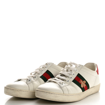 Gucci Calfskin Ayers Bee Embroidered Womens Ace Sneakers 36.5 White Green 4 of 11