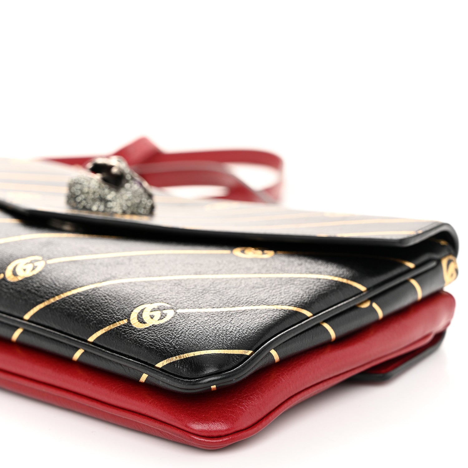 Gucci Calfskin Diagonal GG Medium Thiara Double Envelope Shoulder Bag Black Red 11 of 11