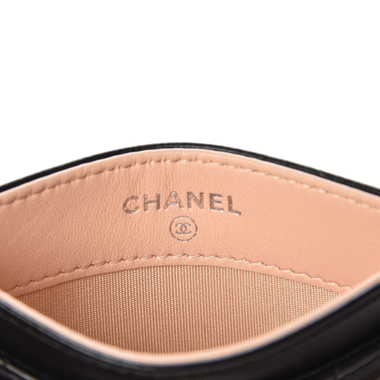 Lambskin Camellia Stitched Card Holder Black