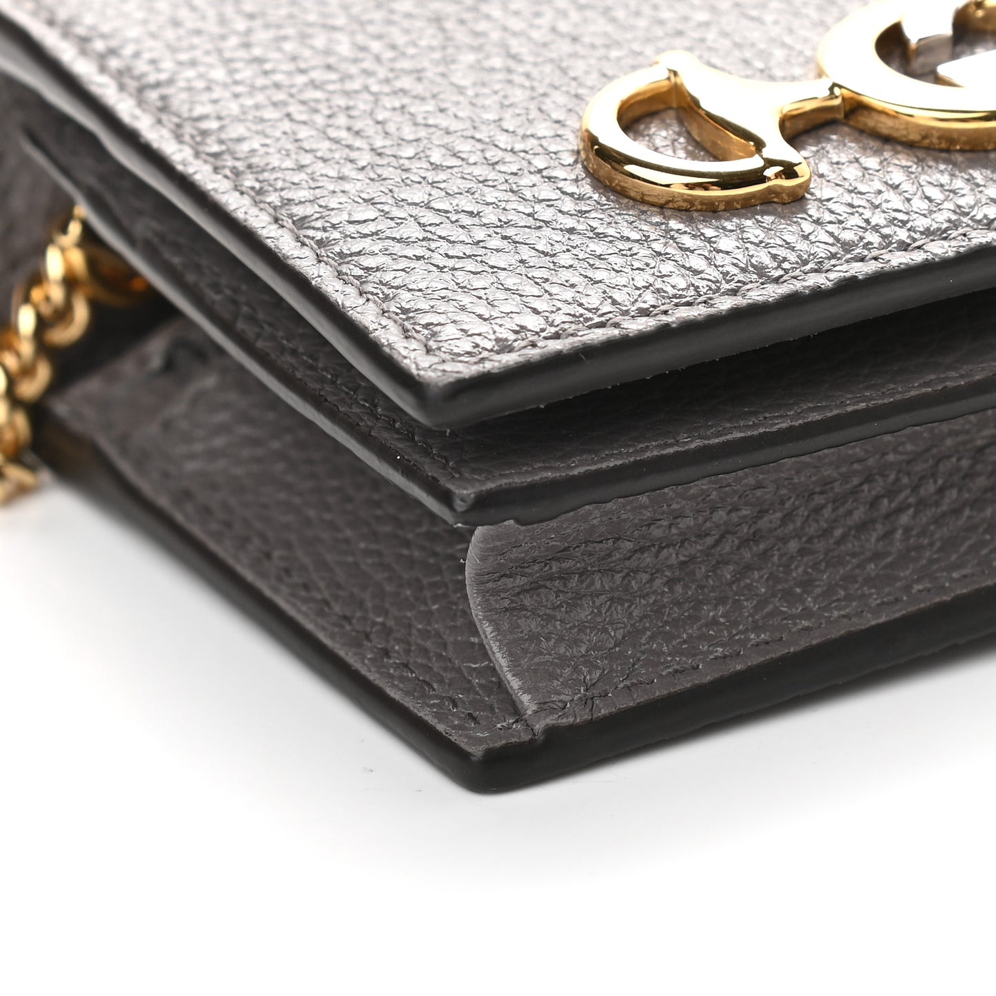 Grainy Calfskin Zumi Chain Card Case Wallet Dusty Grey