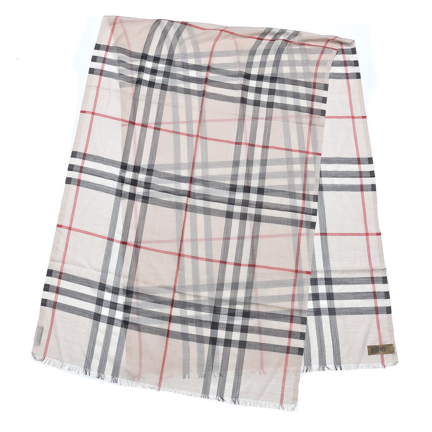 Wool Silk Gauze Giant Check Lightweight Scarf Stone