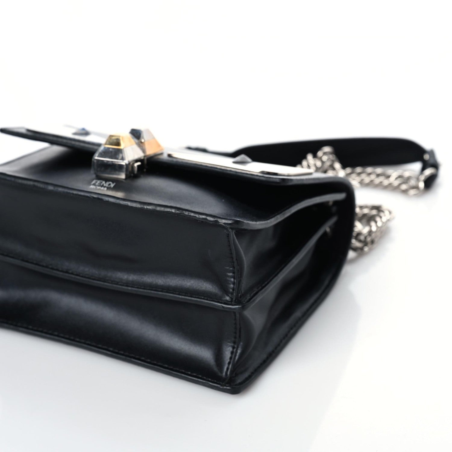 Fendi Vitello Liberty Lucido Metal Monster Eyes Studded Small Kan I Shoulder Bag Black 6 of 9