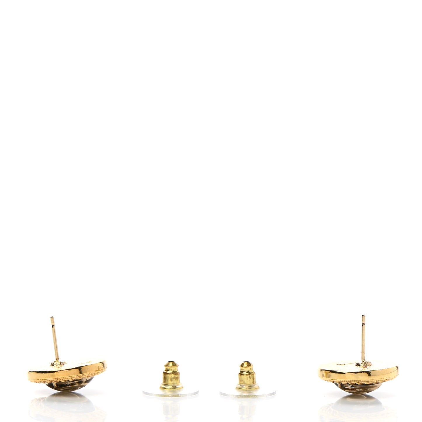 Resin CC Chain Round Earrings Gold Black