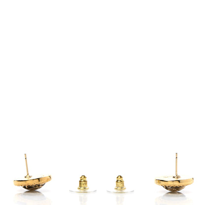 Chanel Resin CC Chain Round Earrings Gold Black 3 of 5