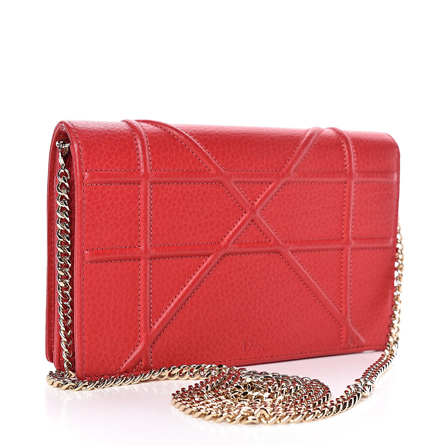 Christian Dior Grained Calfskin Diorama Wallet on Chain Pouch Red 3 of 10