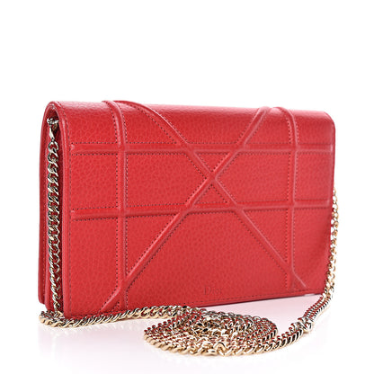Christian Dior Grained Calfskin Diorama Wallet on Chain Pouch Red 3 of 10