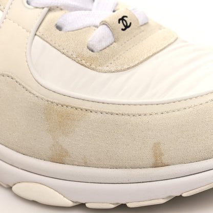 Chanel Suede Calfskin Fabric CC Sneakers 40 White 10 of 11