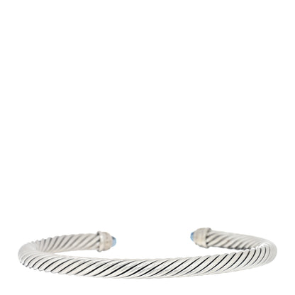 David Yurman Sterling Silver Diamond Blue Topaz 5mm Cable Classics Bracelet 2 of 3