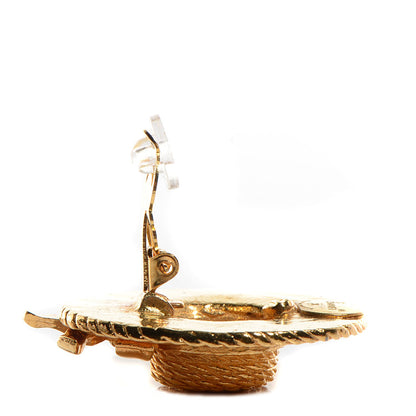 Chanel Straw Hat Clip On Earrings Gold 3 of 5