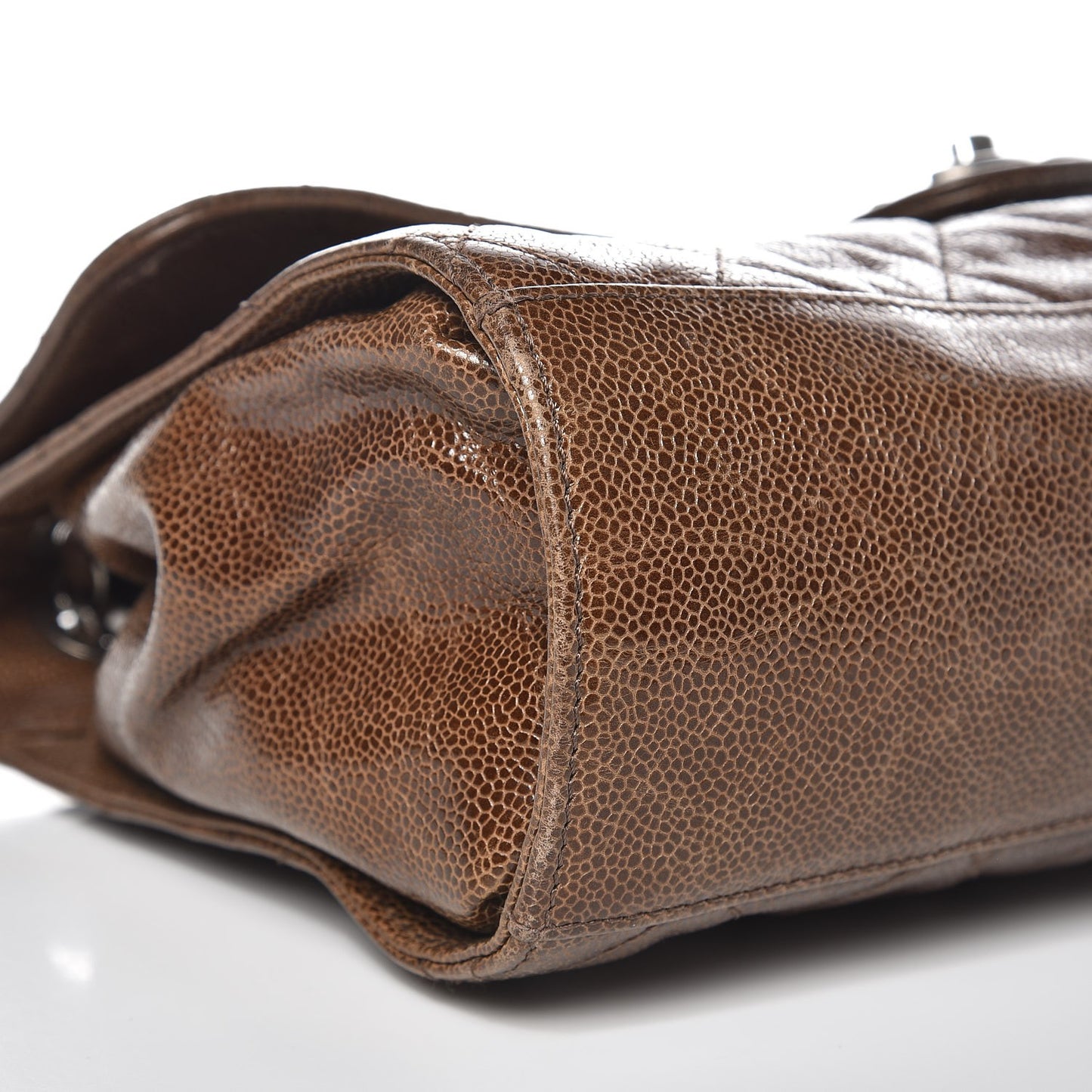 Crumpled Grained Calfskin Jumbo CC Crave Flap Beige