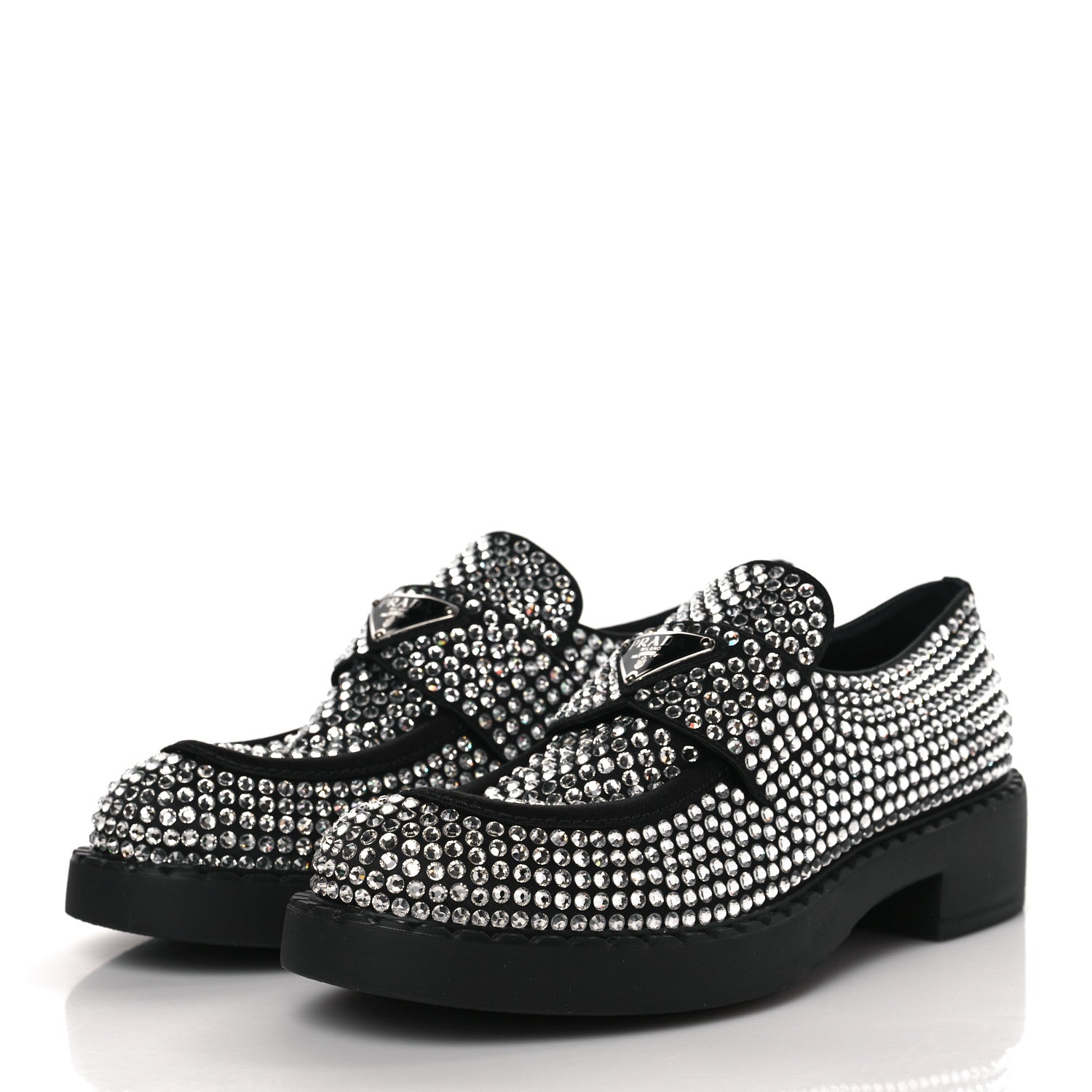 Prada Satin Crystal Metal Triangle Logo 50mm Loafers 39.5 Cristal 2 of 7