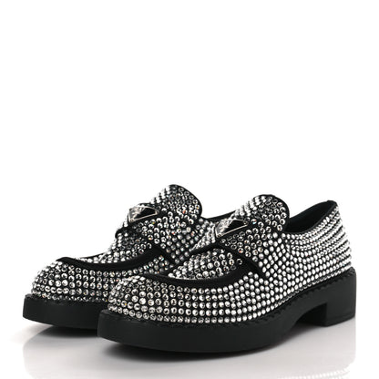 Prada Satin Crystal Metal Triangle Logo 50mm Loafers 39.5 Cristal 2 of 7